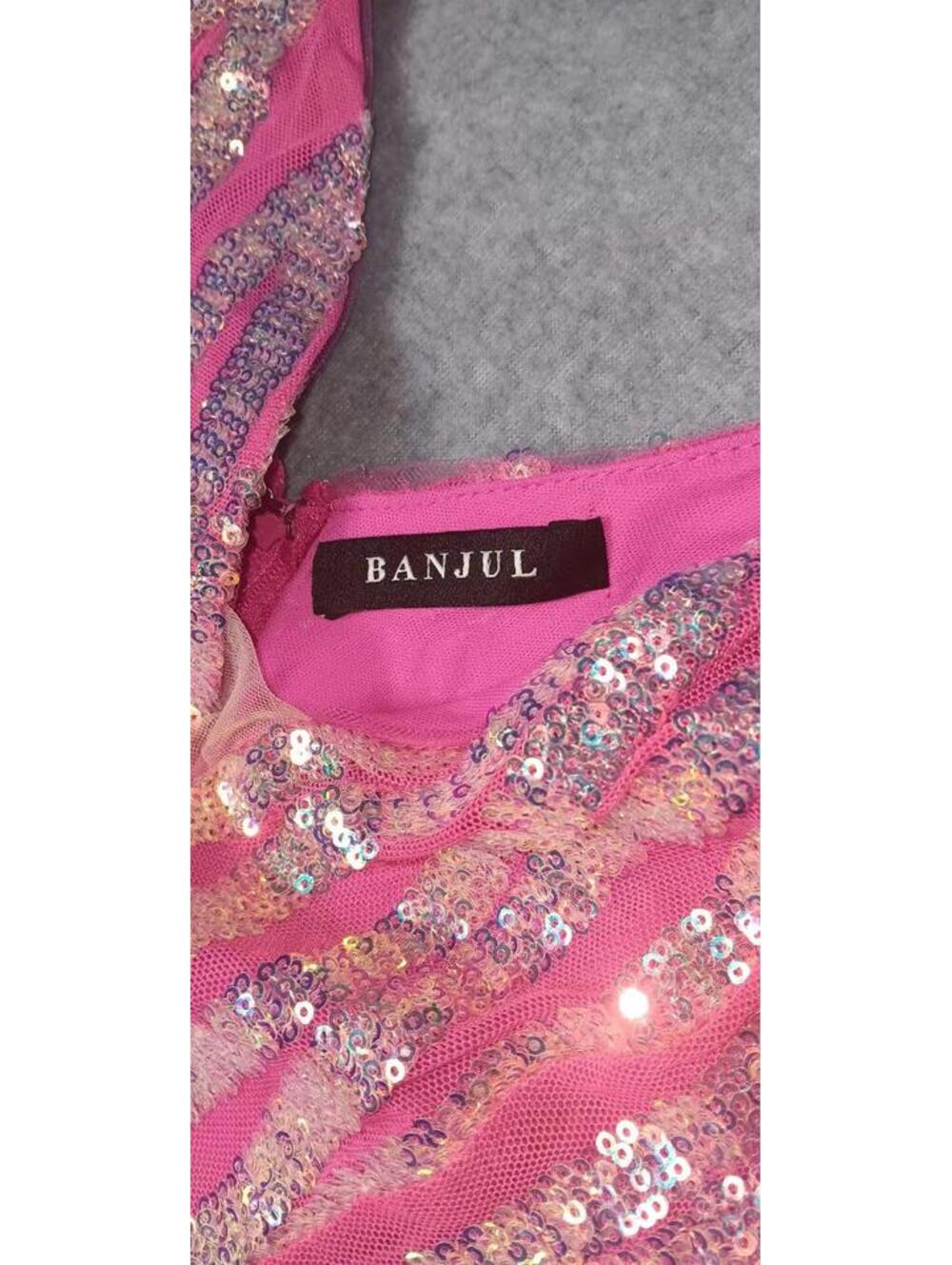 Banjul Sequin Mermaid Fit And Flare Maxi Dress Womens Size Small Pink With Rose - Picture 2 of 12